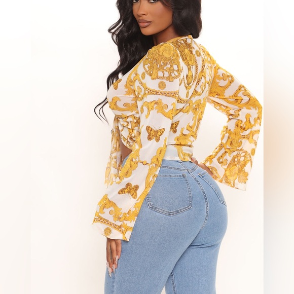 FASHION NOVA timing tie front blouse yellow size M - Picture 2 of 6